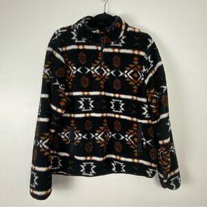 Canada Weather Gear Womens XL Black 1/4 Zip Sherpa Sweatshirt Aztec Tribal Comfy